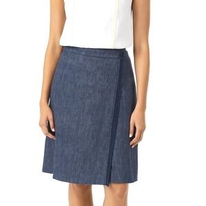 Akris Punto Blue Linen Wrap Skirt Minimalist Capsule Wardrobe Size 4